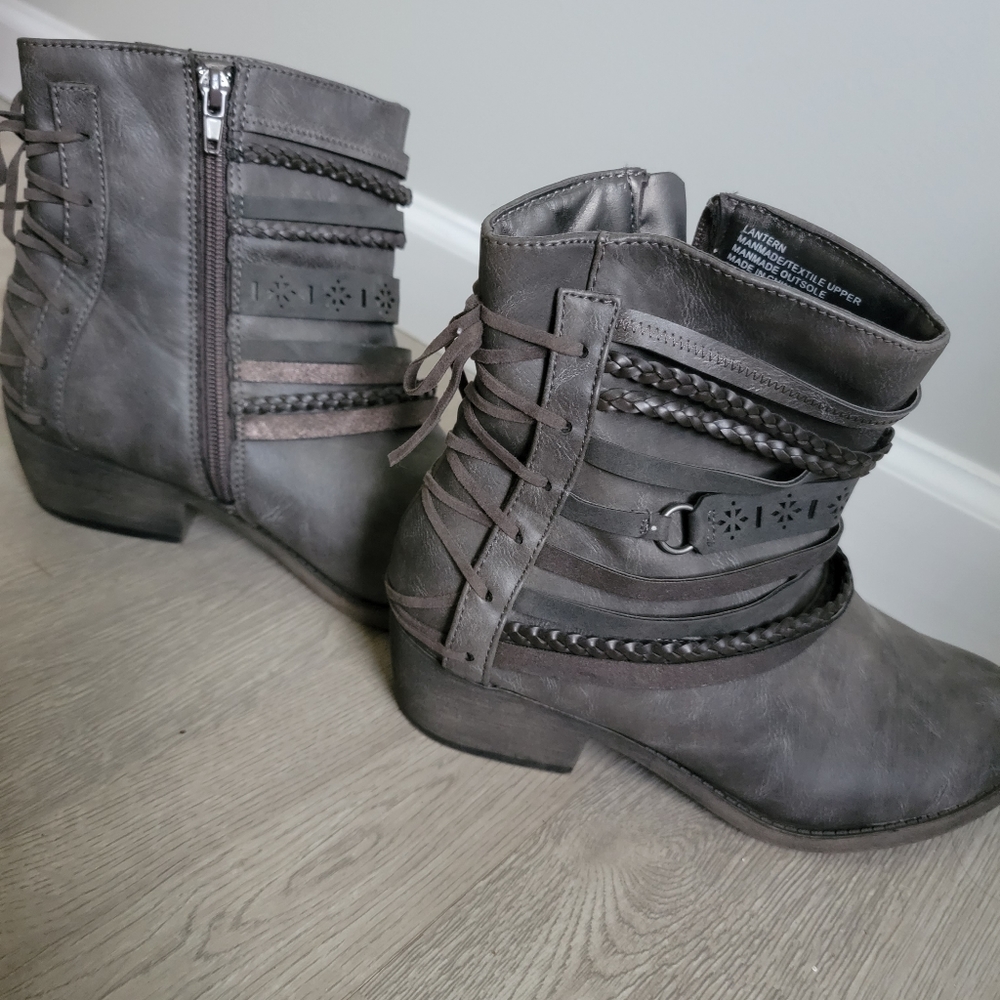 Grey Strappy Boots
